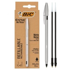 BIC Aluminum Body Refillable Cristal Re'new Ball Point Pen 1.0mm with 2 Refills picture