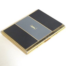 Vintage Yves Saint Laurent YSL Cigarette Case Holder Black Gray Goldtone Metal picture