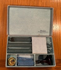 Vintage Dennison’s De Luxe Letter Wax Set USA – “W” Seal, Warmer & Wax picture