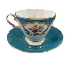 VTG Grosvenor Rutland Pheasant Blue Bone China Cup & Saucer Smooth Rim Floral picture