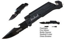 1 Personalized knife Groomsman Gift Fathers Day Wedding Favors w/ Survival Tools picture