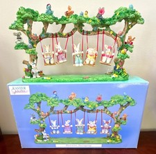 VTG Easter Jubilee Swinging Bunnies & Friends Figurine Boxed Painted Resin NIB picture
