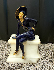 Antique Art Deco Sophisticated Lady on White Marble picture
