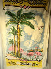 VTG Cannon Florida Souvenir Bahama Beach Towel Retro Flamingos, Palm Trees 70's picture
