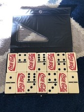 Vintage Coca Cola Domino Set Double Six Dominos Dominoes Engraved Red Black Case picture