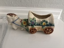 Occupied Japan Horse & Cart Ceramic Planter Vintage 1940’s Rare HTF Flowers picture