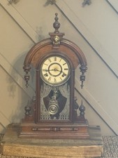 Antique c1880 Wm L Gilbert Parisian Walnut 8 Day Chime Clock Working w Key picture