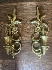 Pr Vintage 1969 Syroco Gold Wall Candle Sconces Hollywood Regency MCM picture