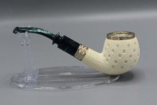 TEKIN Lattice Apple Pipe BLOCK MEERSCHAUM-NEW-HAND CARVED W Case#1369 W Silver picture