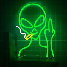 Alien with Sign Neon LED Sign Neon Green Alien Decor for Man Cave Room Deco picture