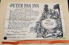 Vintage Peter Pan Inn Restaurant Placemat 1950s or 60s Urbana, Maryland picture