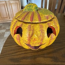 Terracotta Mexico 10” Pumpkin Jack-o'-lantern Pottery Ceramic Halloween Decor picture