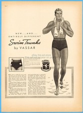 1937 Vassar Co Chicago IL Men's Swim Trunks Swimwear Pool Beach Fashion Ad picture