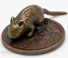 Solid Brass Figurine of pocket wallet Mouse Mice on a Coin Talisman IronWork picture