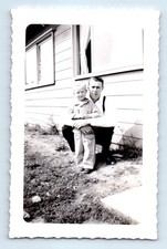 Old Vintage Photo MAN AND BOY STANDING OUTSIDE HOUSE SNAPSHOT PICTURE PIC picture