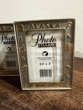 Pair Of VTG 90s Alaska Photo Frames 3.5x5 Gold Silver Moose Bear Cabin Decor NIB picture