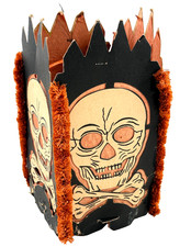vtg 1930s Skull Skeleton Paper Lantern 4 panel Halloween picture