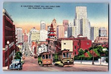 1940s California St Hill Cable Cars San Francisco CA Linen Postcard Vintage-1117 picture