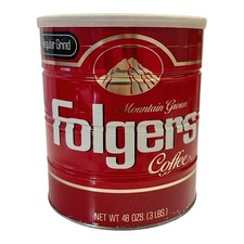 Vintage 1980s FOLGERS Metal Coffee Can 48 Ozs 3 lbs Regular Grind with lid picture