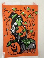 Vintage 1995 FUN WORLD Halloween Paper Witch w/Caldron Treat Party Bags UNUSED picture