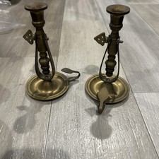 Vintage Pair 2 Brass Gimbal Swivel Nautical Ships Chamberstick Candle Holder 6” picture