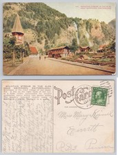 1912 Meiringen Switzerland Alps Church Tower Waterfall Postcard Posted picture