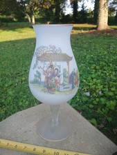 Vintage Norleans White Satin Glass Vase featuring a twisted stem and an Asian... picture