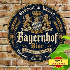 Bavarian Beer Logo Sign Vintage German Brewery Round Metal Plaque 8x8 picture