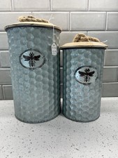 Set Of Two Young’s Inc. Galvanized Canisters (12” Tall And 10” Tall) New picture