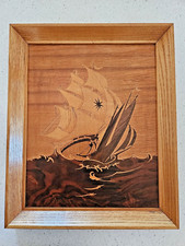 Buchschmid Gretaux Marquetry Picture Wood Ship Sail Boat Schooner Germany BG picture
