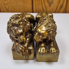 Vintage Antonio Canova Lion Bookends Pair Cast Metal Brass-Tone Finish Lions picture