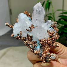 217G Rare iridescent Native Copper with white quartz crystal mineral-symbiosis picture