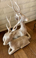 Pair of Large Carved Wood Deer Sculptures Statues Decor 19