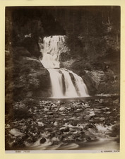 Switzerland, Faido Vintage Albumen Print. Waterfall Near Faido Village Print picture