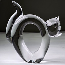 Vintage Hand Blown Art Glass Elegant Cat Animal Figurine Paperweight Décor 5in picture