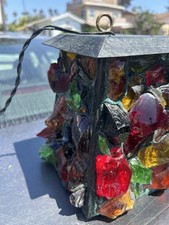 Vintage MCM Brutalist Peter Marsh Chunky Glass Hanging Light Nice OOAK picture
