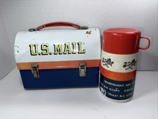 Vintage 1969 US MAIL MR ZIP Metal Dome Lunchbox Lunch Matching Thermos USPS picture