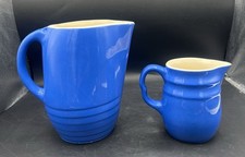 Vintage Art Deco Blue Universal Potteries Ribbed Refrigerator Pitcher Creamer picture