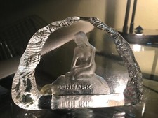 Crystalex SWEDEN Glass PAPERWEIGHT Danish Nude Mermaid on Rock picture