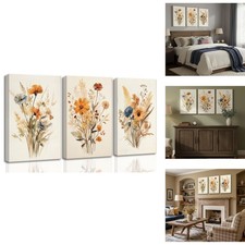 3Pcs Vintage Wildflower Canvas Wall Art Poster Watercolor Botanical Flowers picture