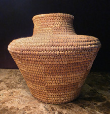 Antique Authentic Hand-Coiled Plant Fiber Storage Olla Early Native American Jar picture