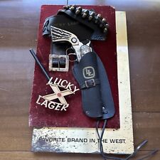 Vintage Lucky Lager Beer Sign Holster Gun Metal - Favorite Brand In The West picture