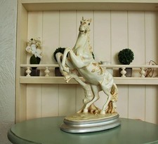 White Running Horse Figurine, Polystone Stallion Statue, Mustang Sculpture picture