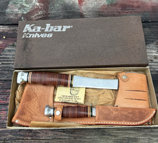 Vintage 1960's KA-BAR Knife & Hatchet #1332 Set Stamped Leather Sheaths NIB picture