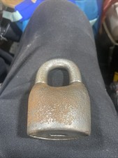 Antique Star Lock Works Iron Padlock w/ Flat Skelton Butterfly Key Cast Iron picture