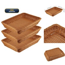MANCHAP 3 PCS 16 Inch Poly Wicker Bread Baskets Rectangle - Brown picture