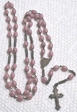 Antique 1800's German Text Virgin Mary Pink Glass Pocket Rosary RARE  picture