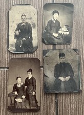 4 Antique 1800s Tintype Photo Photograph Women Fashion Clothes Hats picture
