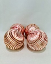 4 Vintage Silk Spun Christmas Ornament Round Peppermint Satin Red White Stripes picture