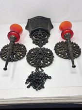 Vtg 1970s Homco Dart Ind Gothic 6 Pc Wall Pocket Planter Sconces Ruby Red Glass picture
